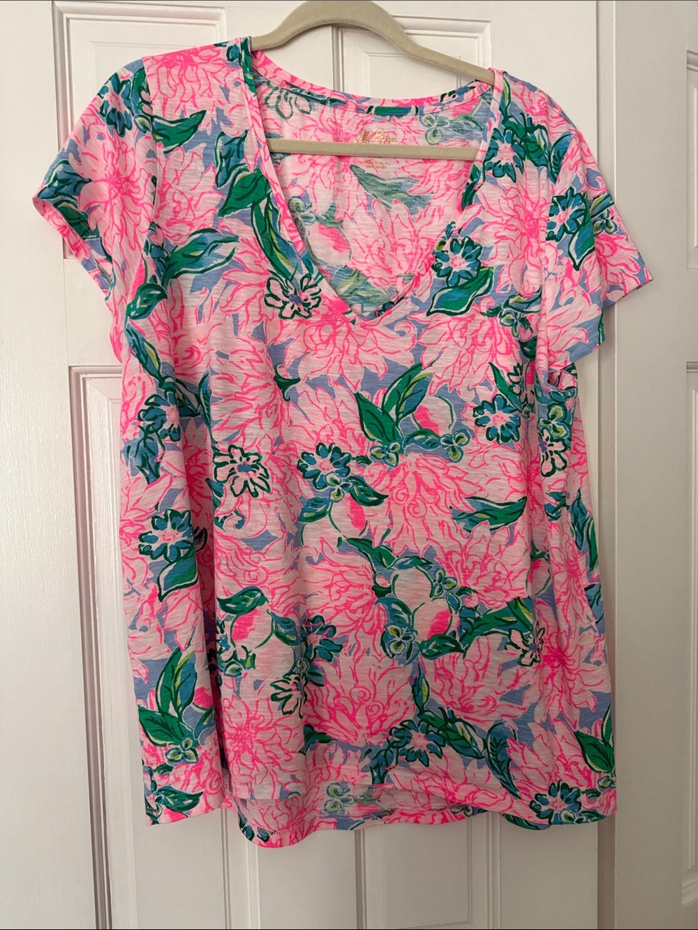 Lily Pulitzer Floral V-Neck Womenβs Top in Pink and Green